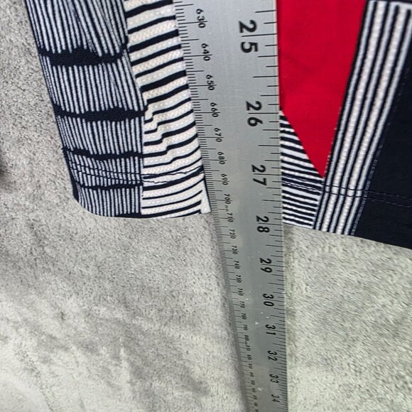 Womens Roz & Ali Blue White Red Geometric Print Pants Polyester Stretch Size L - Picture 8 of 10